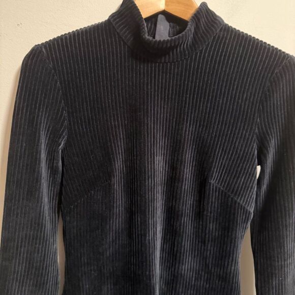 & Other Stories Velvet Ribbed Minidress Black Mock neck- Size 4 - Picture 4 of 8